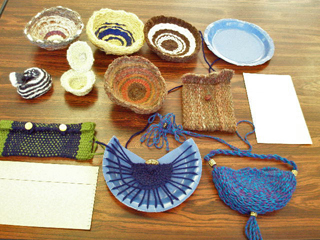 items woven on paper plate looms